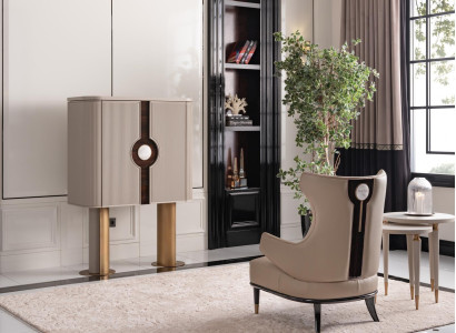 Sessel Gruppe Wohnzimmer Barschrank Modern Ohrensessel Beige Schrank
